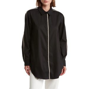 Ellen Tracy Tape Trim Poplin Blouse Medium